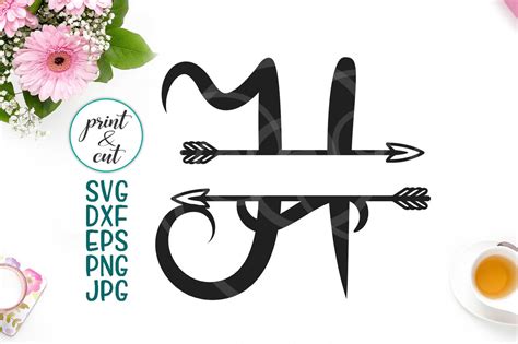 Download Free Split Monogram individual letter H arrow svg digital for cut Crafts